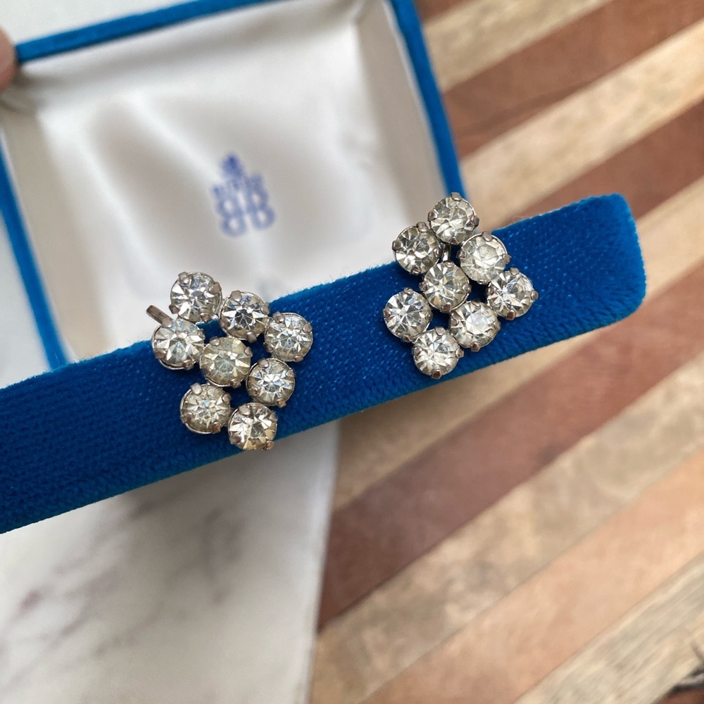 Vintage - Silver 1960’s Crystal Screw Back Earrings